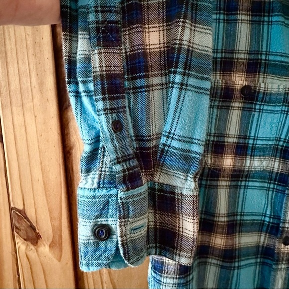 American Eagle Plaid Button Down Shirt Turquoise Blue Black 100% Cotton - XS - Picture 6 of 10